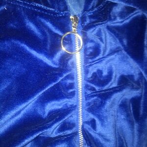 Y2k Mini velvet blue cropped sweater w silver zipper